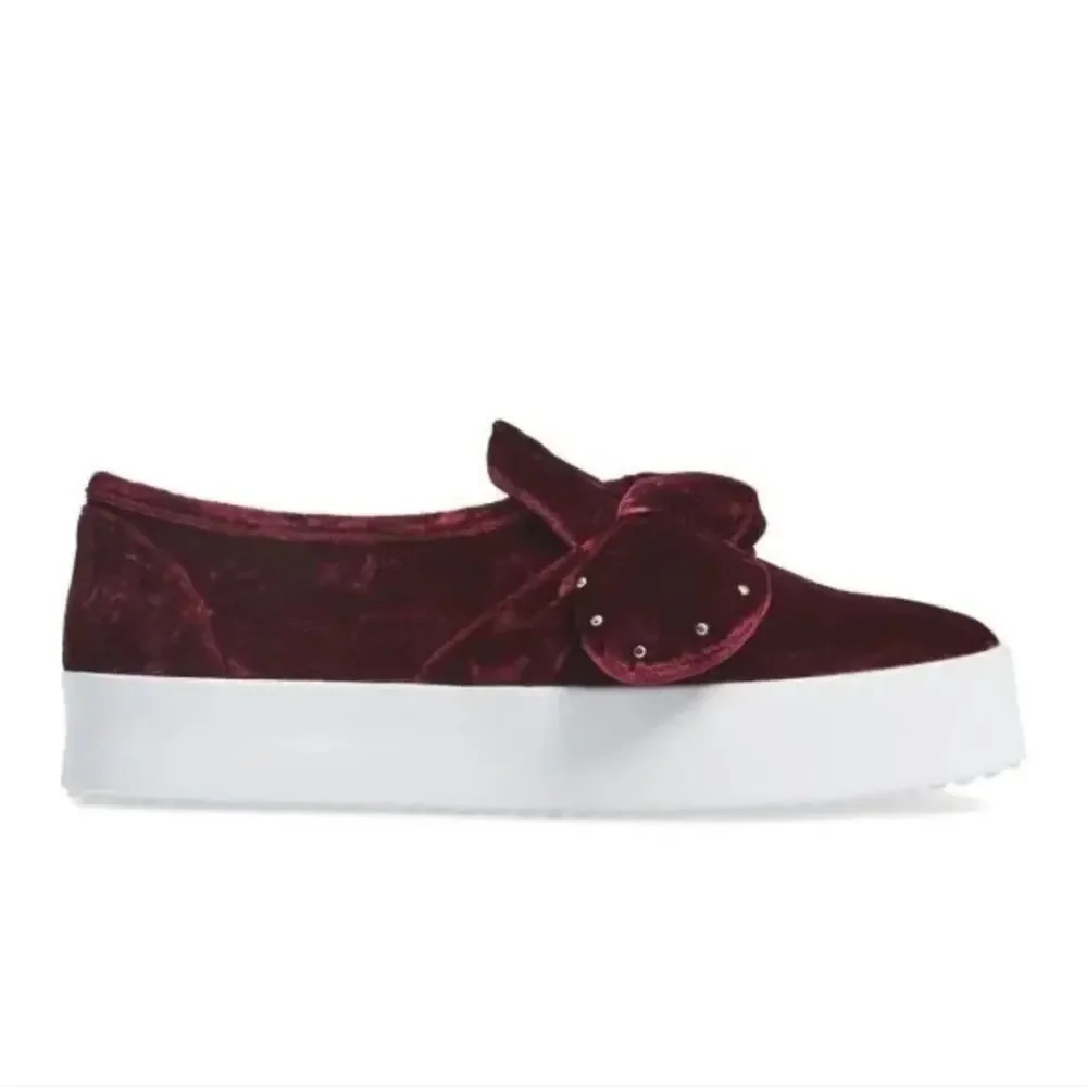 Rebecca Minkoff Burgundy Velvet Rhinestone Bow Platform Slip On Sneakers‎ 7.5